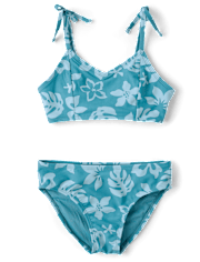 Tween Girls Tropical Bow Shoulder Bikini Swimsuit