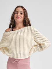 Tween Girls Stitched Off Shoulder Sweater