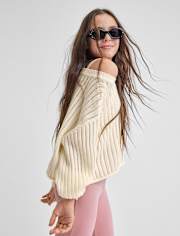 Tween Girls Stitched Off Shoulder Sweater