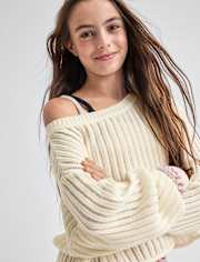 Tween Girls Stitched Off Shoulder Sweater