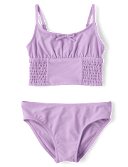 Tween Girls Smocked Longline Bikini Swimsuit