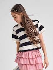 Tween Girls Striped Rugby Polo