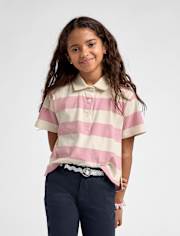 Tween Girls Striped Rugby Polo