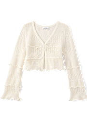 Tween Girls Ruffle Pointelle Cardigan