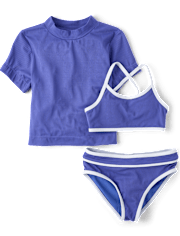 Tween Girls Contrast Ribbed 3-Piece Swimsuit