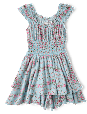 Tween Girls Floral Smocked Romper