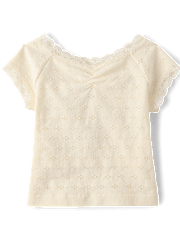 Tween Girls Textured Eyelet Off Shoulder Top