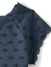 Tween Girls Textured Eyelet Off Shoulder Top