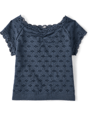 Tween Girls Textured Eyelet Off Shoulder Top