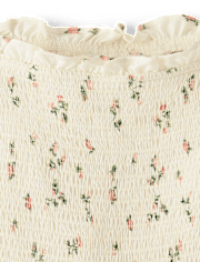 Tween Girls Floral Smocked Off Shoulder Dress