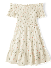 Tween Girls Floral Smocked Off Shoulder Dress