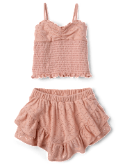 Tween Girls Textured Eyelet 2-Piece Outfit Set