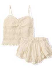 Tween Girls Textured Eyelet 2-Piece Outfit Set