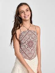 Tween Girls Textured Bandana Tank Top