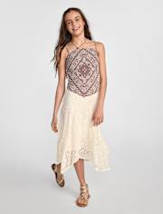 Tween Girls Lace Midi Hanky Hem Skirt