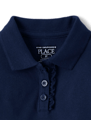 Polo de piqué con volantes de uniforme para niñas pequeñas