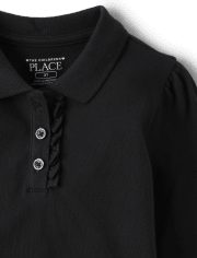 Polo de piqué con volantes de manga larga uniforme para niñas pequeñas