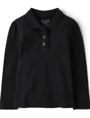Polo de piqué con volantes de manga larga uniforme para niñas pequeñas