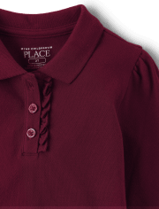 Polo d'uniforme en piqué à volants pour toute-petite fille
