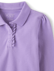 Polo de piqué con volantes de manga larga uniforme para niñas pequeñas