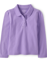 Polo de piqué con volantes de manga larga uniforme para niñas pequeñas
