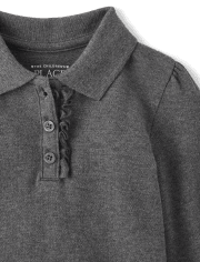 Polo de piqué con volantes de manga larga uniforme para niñas pequeñas