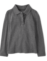 Polo de piqué con volantes de manga larga uniforme para niñas pequeñas