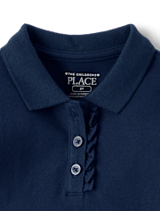 Polo de piqué con volantes de manga larga uniforme para niñas pequeñas