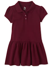 Vestido tipo polo de piqué uniforme para niñas pequeñas