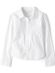 Girls Uniform Pintuck Poplin Button Down Shirt