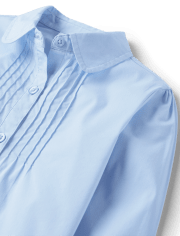 Girls Uniform Pintuck Poplin Button Down Shirt