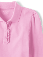 Polo en piqué d'uniforme à volants pour fille