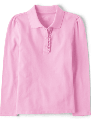 Polo en piqué d'uniforme à volants pour fille