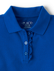 Polo de piqué con volantes de manga larga uniforme para niñas