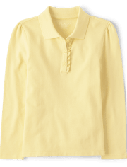 Polo de piqué con volantes de manga larga uniforme para niñas