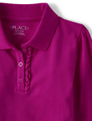 Polo en piqué d'uniforme à volants pour fille