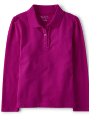Polo en piqué d'uniforme à volants pour fille