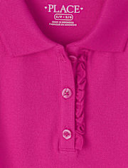 Polo en piqué d'uniforme à volants pour fille