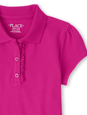 Polo en piqué d'uniforme à volants pour fille
