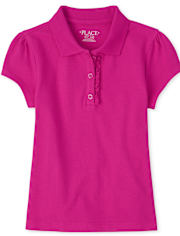 Polo en piqué d'uniforme à volants pour fille