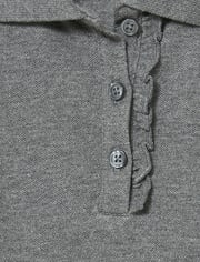 Polo de piqué con volantes de manga larga uniforme para niñas