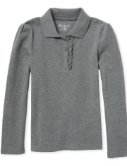 Polo de piqué con volantes de manga larga uniforme para niñas
