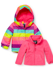 Toddler Girls Rainbow Striped Hooded 3 In 1 Jacket