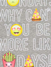 Girls 'Mondays Why Can't You Be More Like (Fry)days!' Emoji Glitter Graphic Tee