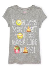 Girls 'Mondays Why Can't You Be More Like (Fry)days!' Emoji Glitter Graphic Tee