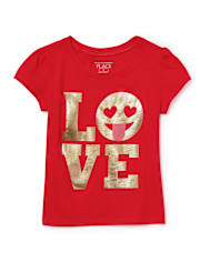 Toddler Girls 'LOVE' Emoji Foil Graphic Tee