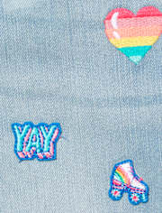 Girls Patch Denim Roll Cuff Super Skinny Jeans