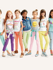 Girls Patch Denim Roll Cuff Super Skinny Jeans
