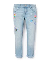 Girls Patch Denim Roll Cuff Super Skinny Jeans