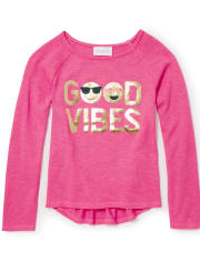 Girls Embellished Graphic Lightweight Sweater Top